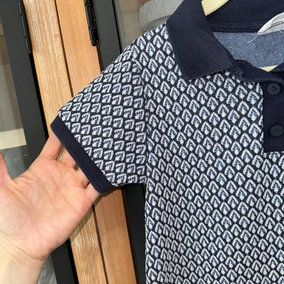 Zara Kids polo knit sweater mini dress navy jaquard print short sleeve girls - Picture 5 of 8